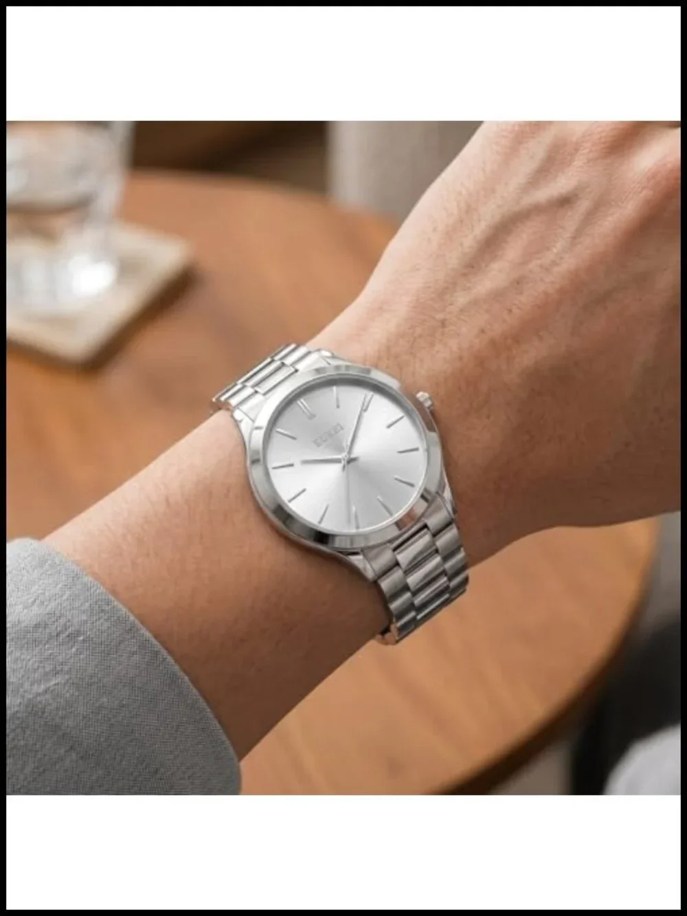 Men's 44mm Large Face Quartz Watch Stainless Steel Band Business Casual